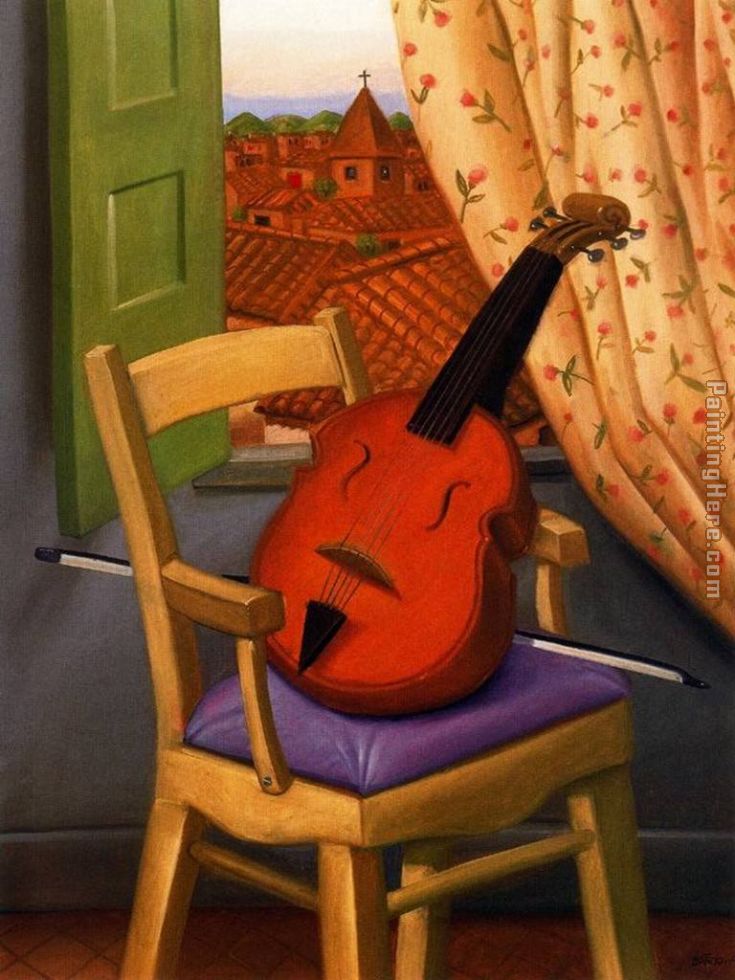 Violin en una silla painting - Fernando Botero Violin en una silla art painting